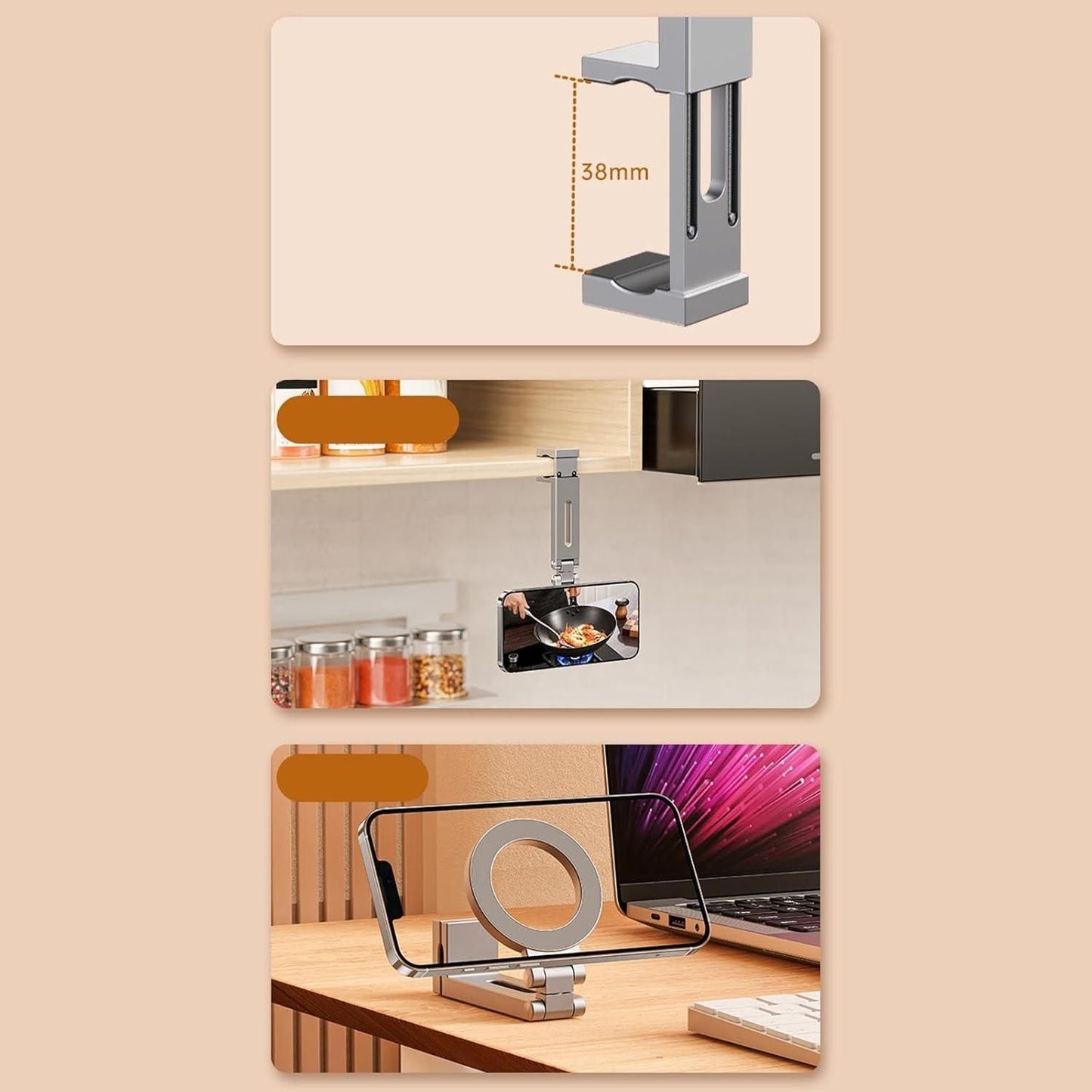 AMU Magnetic Phone Stand – Adjustable 360° Rotating, Compatible with iPhone MagSafe, Samsung, All Smartphones | Study Desktop/Dashboard Holder "