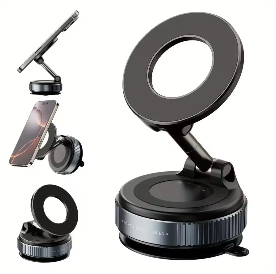 AMU Magnetic Car Phone Holder – Reinforced Vacuum Suction, 360° Rotation, Mag Safe Compatible, Ultra-Strong Mount for Car, Gym, Mirror, iPhone & Android