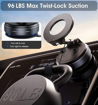 AMU Magnetic Car Phone Holder – Reinforced Vacuum Suction, 360° Rotation, Mag Safe Compatible, Ultra-Strong Mount for Car, Gym, Mirror, iPhone & Android